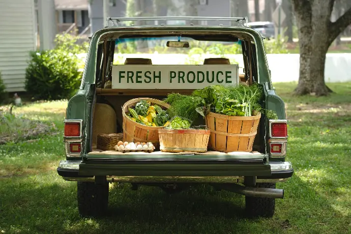 Торгівля свіжими овочами при дорозі з багажника машини